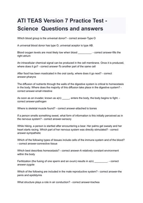 ATI TEAS Version 7 Practice Test - Science Questions and answer - ATI ...