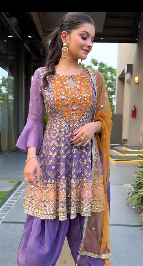 Luxuriant Embroidery Sequence Lavender Color Dhoti Suit – Vastra Shop