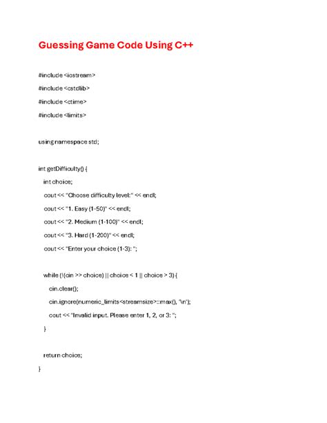 C++ Guessing Game Code: Implementation and Logic Overview - Studocu