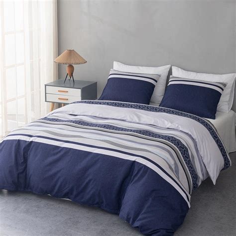 Amazon.com: Lekesky Duvet Cover Full, 3 Pieces Blue Striped Duvet Cover ...