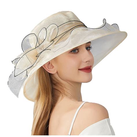 UJNDER Women's Dress Hat Wide Brim Flower Bridal Shower Sun Hats Beach ...