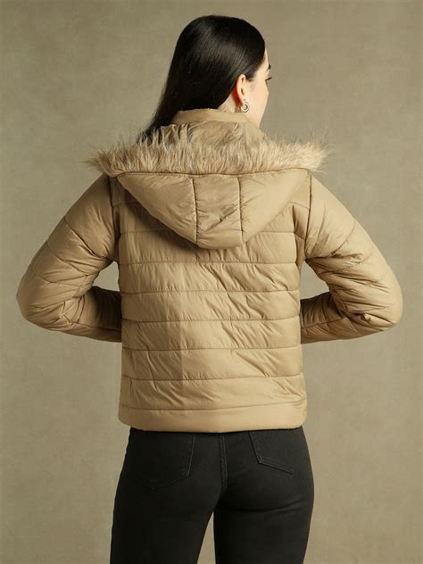 DL Woman Beige Hooded Full Sleeves Puffer Jacket – DENNIS LINGO