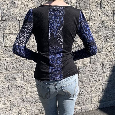 Blue white and black letter top 🖤 (Model is size... - Depop
