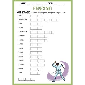 FENCING bundle - word search & word scramble & crossword - 4 puzzles