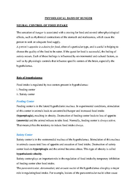 Physiolgical Basis OF Hunger Module 1 Physio - PHYSIOLGICAL BASIS OF ...