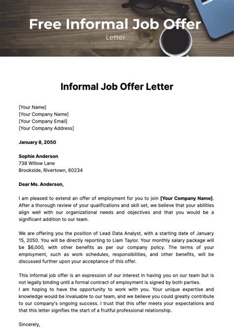 Free Accountant Job Offer Letter Template to Edit Online