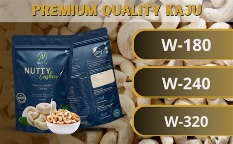 NUTTY Jumbo Size Whole Cashews, 100% Natural & Crunchy Kaju W-180 (250g ...