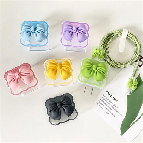 Wavy Edge Cute Bow Candy Colors Trendy iPhone Adapter Charger Cable Wi ...