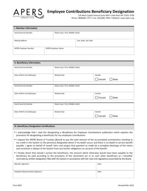 Fillable Online apers Employee Contributions Beneficiary Designation ...