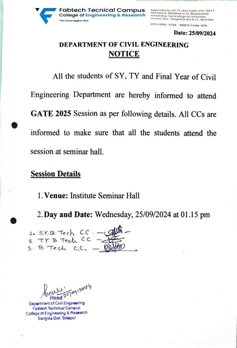 Civil Engineering Notice / Circulars