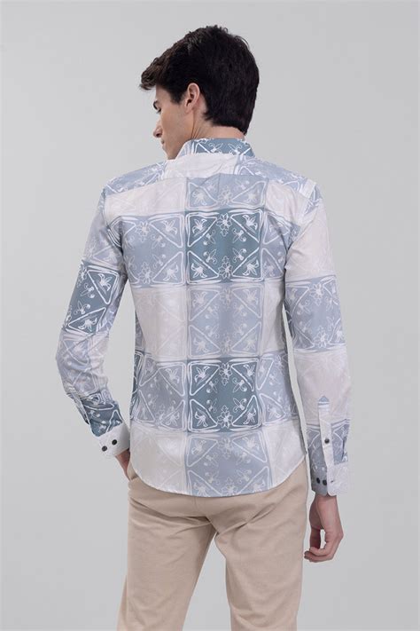 Buy Men's Tile Print White Shirt Online | SNITCH