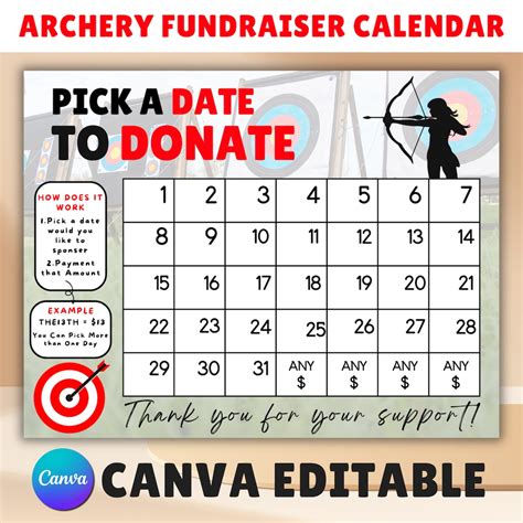 Archery Fundraising Calendar 2024, Pick a Date Donation Archery ...