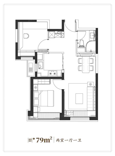 西安海亮新英里海亮新英里户型图 海亮新英里B1户型两室两厅一卫约79平米 79㎡户型图_首付金额_2室2厅2卫_79.0平米 - 吉屋网