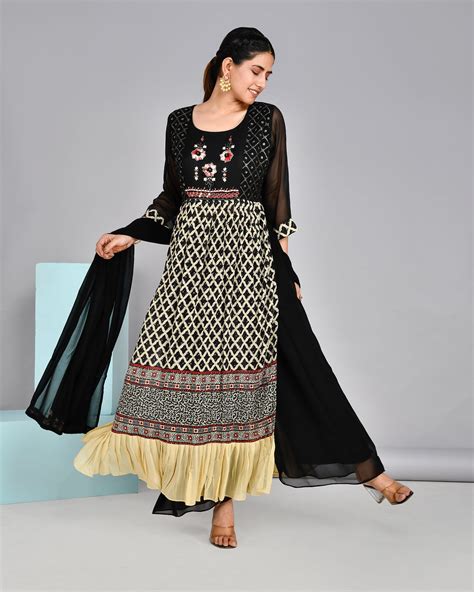 Black and Beige Georgette Nyra Set | The Jaipur Studio