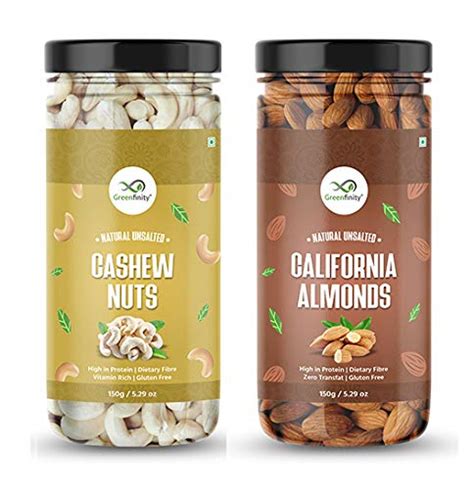 GreenFinity Dry Fruits Combo Pack - (150g * 2) 300g (Almonds & Cashews ...