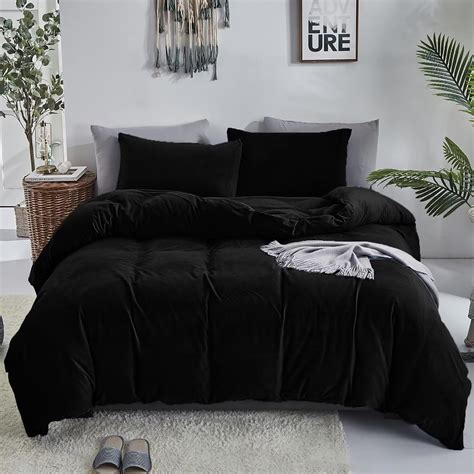 Amazon.com: KAREVER Black Velvet Comforter Set - Full Flannel Bedding ...