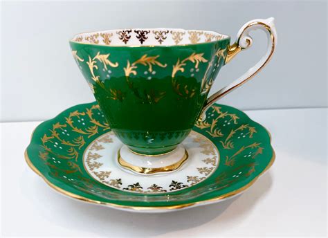 Royal Standard Teacup and Saucer, Green Gold Cups, Antique Teacups ...