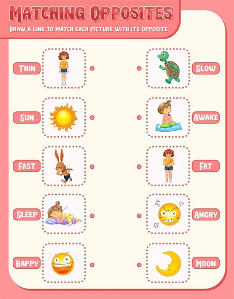 Matching opposite words worksheet template 4760302 Vector Art at Vecteezy