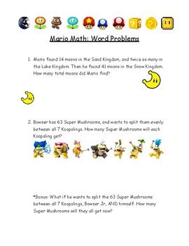 Image result for Mario Math Problems Printable