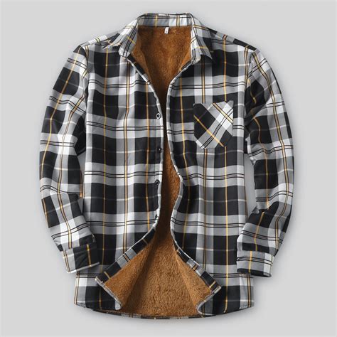 Fleece Lined Flannel Jacket for Men,Men's Winter Plush Long Sleeve ...