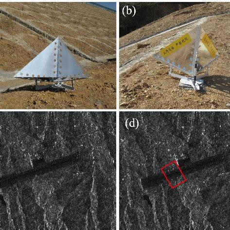 (a), (b) Site photo of artificial corner reflector; (c) backscattering ...