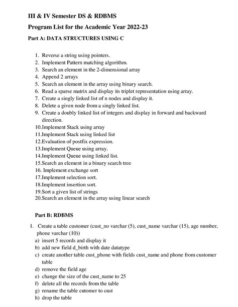 IV Sem DS and Rdbms 2022 - III & IV Semester DS & RDBMS Program List ...