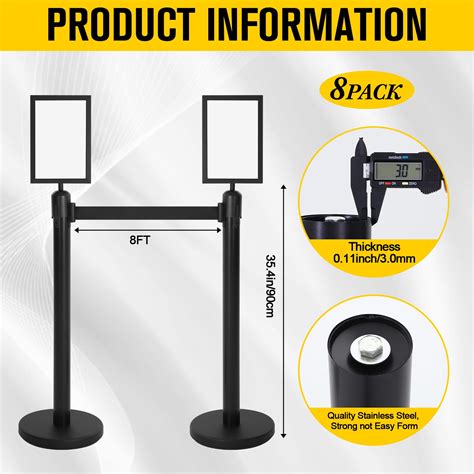 Therwen 8 Pack Crowd Control Stanchions Set and 2 Stanchion Post Sign ...