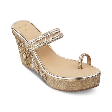 Crimzon Women Shazia Gold Kolhapuris 4.0 Inch Heel Faux Leather