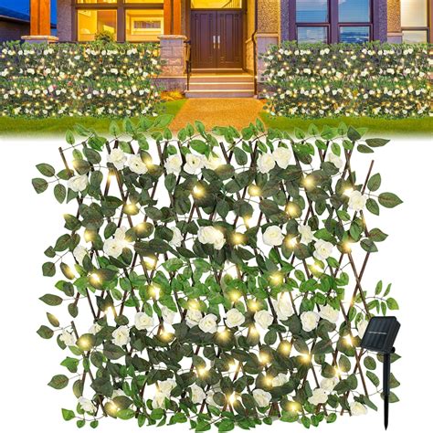 Buy KTCINA Expandable Fence with White Roses and Solar Light String ...