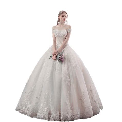 Bride Dress Women Off Shoulder Floral Lace Applique Floor Length Bridal ...