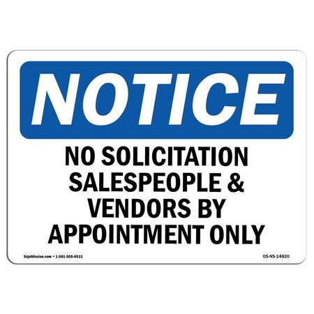Signmission OSHA Notice Sign, 3.5" Height, 5" Width, No Solicitation ...