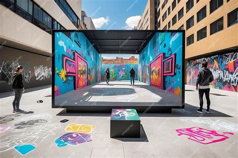 Premium Photo | Virtual reality graffiti experience in an urban plaza ...