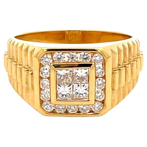 Mens Diamond Halo Rolex Styled Ring in 18K Yellow Gold at 1stDibs ...