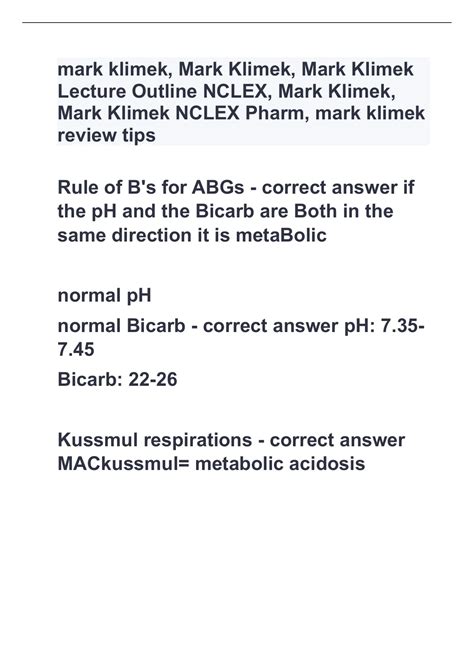 Image result for Mark Klimek Lab Values