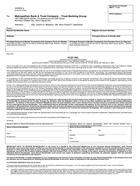 Fillable Online PDTC Validation To: Metropolitan Bank & Trust Company ...