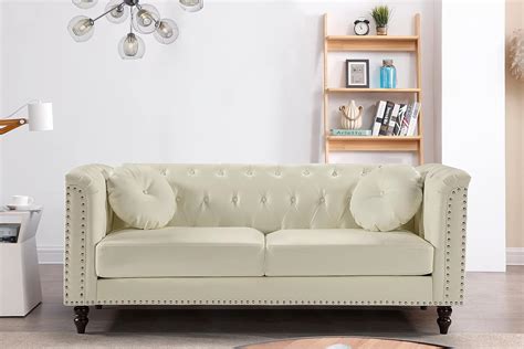 US Pride Furniture Cream Chesterfield Sofa with Classic Nailhead Design ...