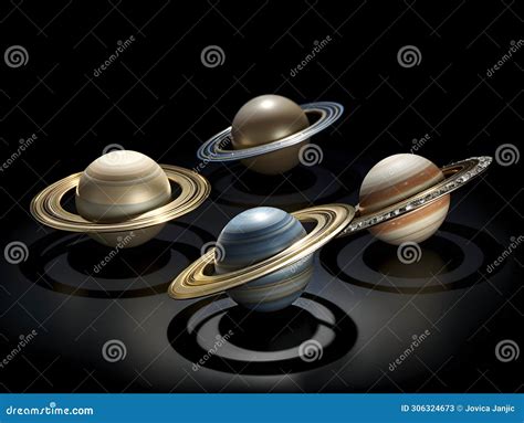 A Group of Planets with Rings Stock Illustration - Illustration of ...