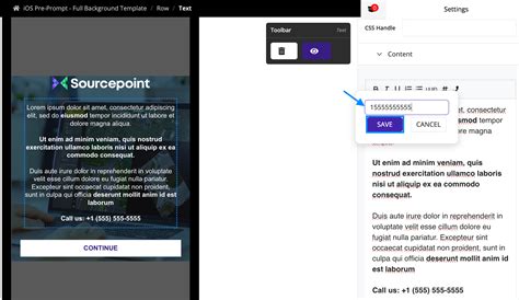 Add telephone number link (iOS tracking message) - Sourcepoint