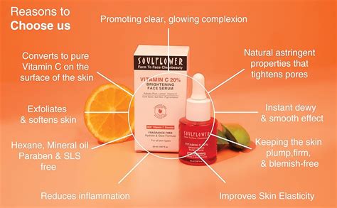 Soulflower 20% Vitamin C Face Serum for Glowing Skin, Dark Spot ...