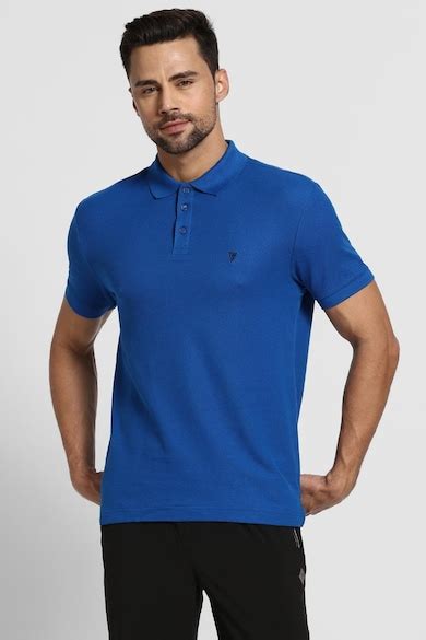 Buy Men Blue Solid Polo Neck T-Shirts Online - 664202 | Van Heusen