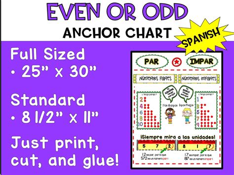 Spanish Even or Odd Anchor Chart | 2nd Grade - Etsy
