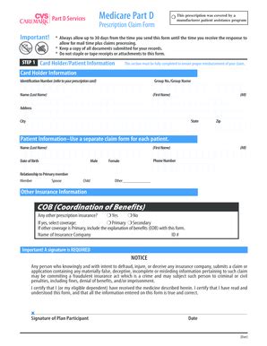 Medicare Part D Prescription Claim Form - Blank Fillable Template ...