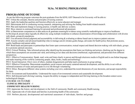 Mapping of Clinical Speciality I - M. NURSING PROGRAMME PROGRAMME ...