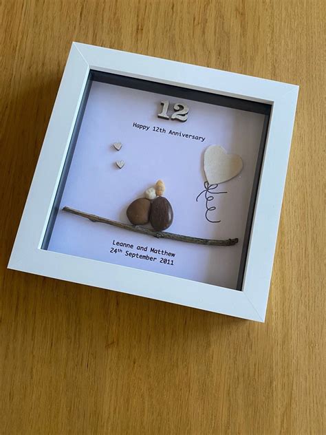 Silk Wedding Anniversary Pebble Picture, 12th Anniversary Gift for Wife ...