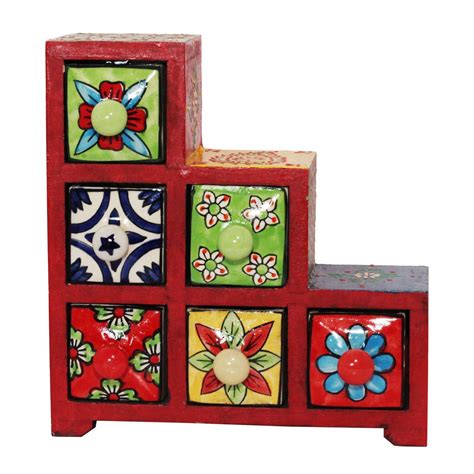 The Rajasthali Handmade 6 Drawer Wooden Storage Box : Amazon.in: Home ...