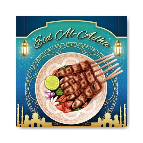 Eid al adha islamic post design with a satay illustration | Premium Vector