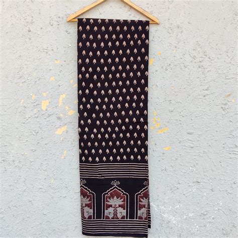 Daman Ajrak Pure Cotton Black With Rust And Blue Moo Intricate Design ...