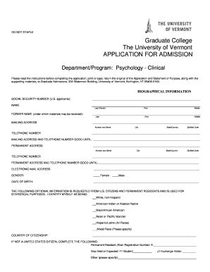Fillable Online uvm Clinical Psychology Application form - University ...