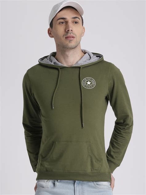 Buy Splash Men Olive Green Solid Hooded Sweatshirt - Sweatshirts for ...