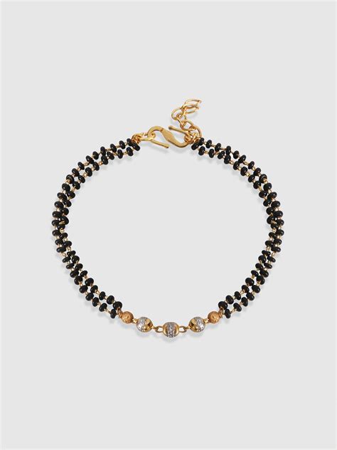 Women Gold-Toned & Black Handcrafted Mangalsutra Charm Bracelet ...